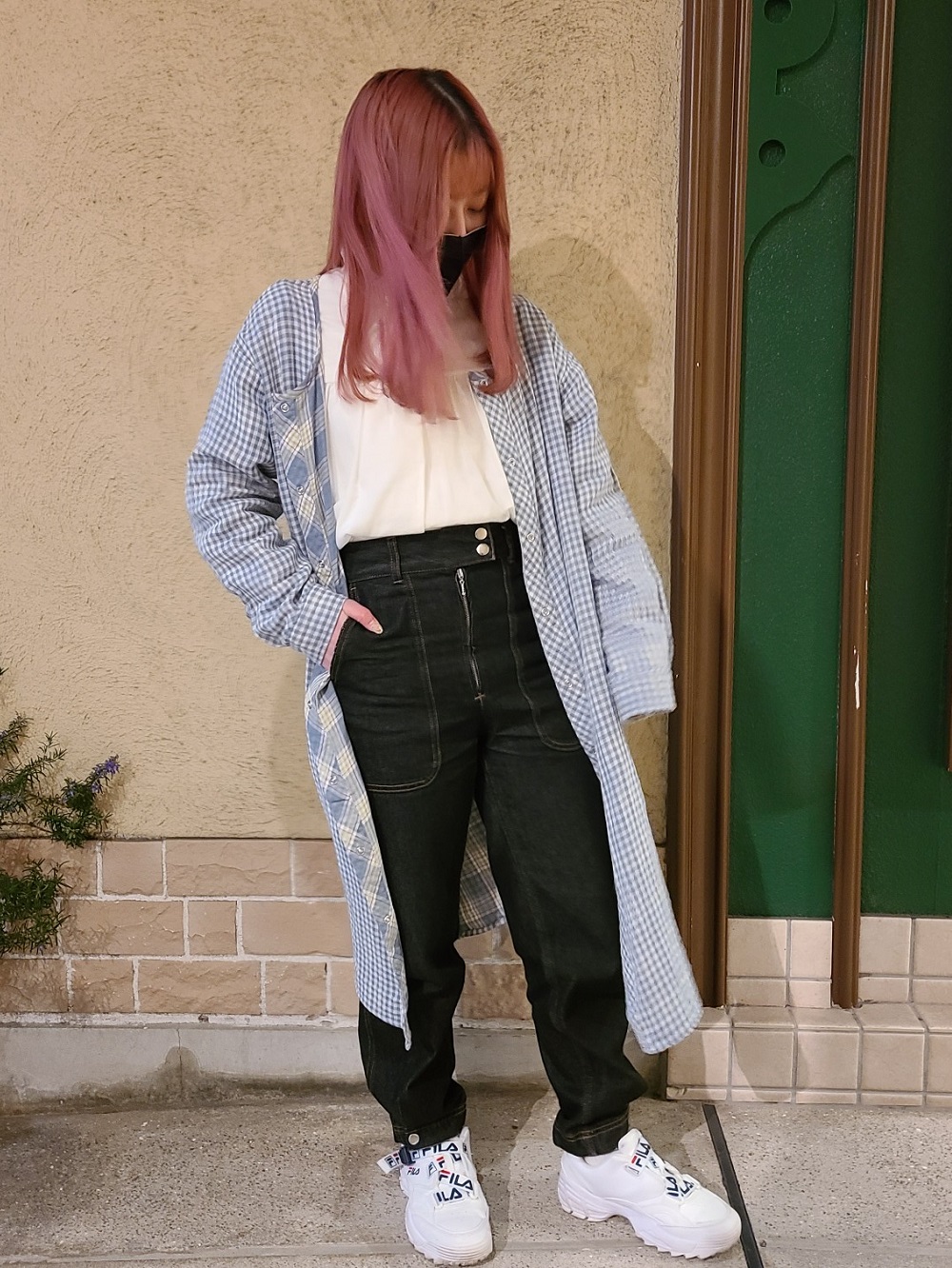 キャロットリバーシブルチェック4wayワンピース を使ったコーディネート コーディネート ランドリーtシャツ公式通販